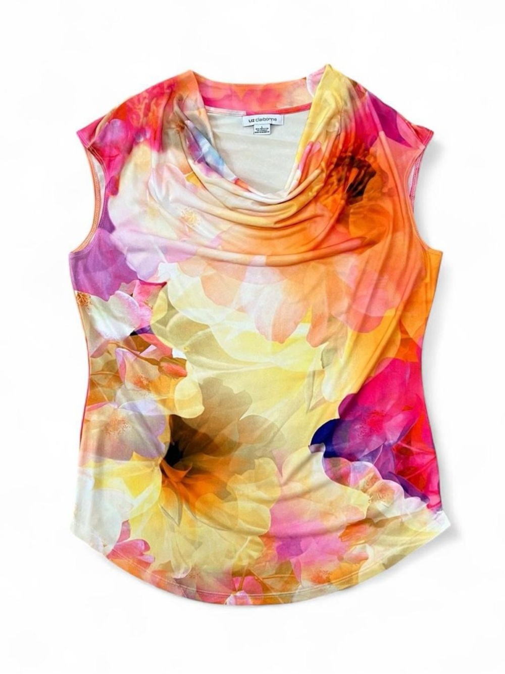 Liz Claiborne multicoloured floral print cowl neck top Size L